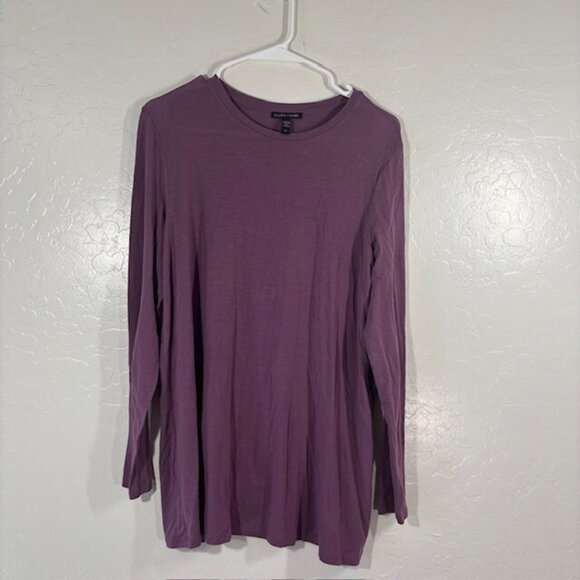 Eileen Fisher Tunic Top Womens Small Purple Tencel Stretch Knit Laggenlook - Picture 1 of 5